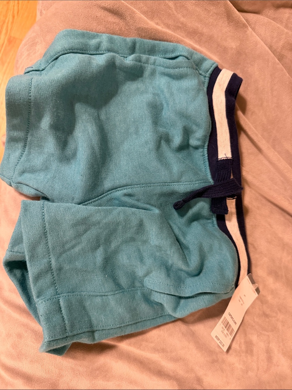 Carter's Light Teal Terry Shorts with Navy Trim